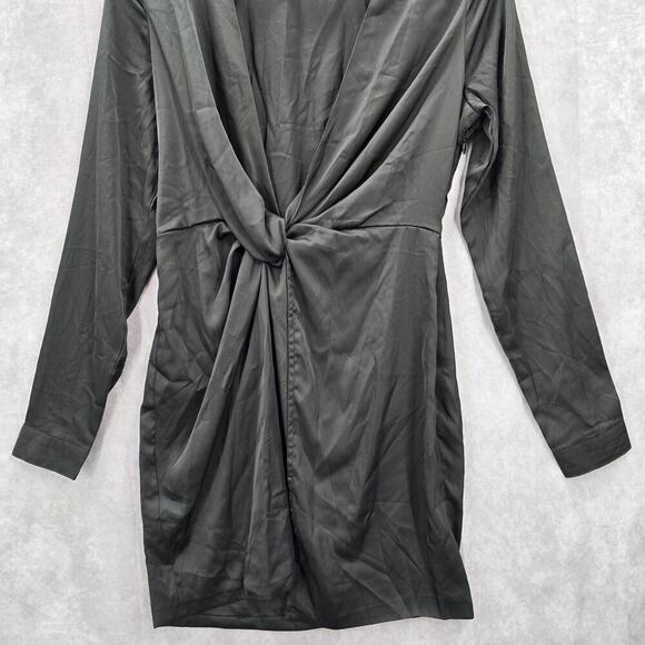 Fashion Nova Black Wrap Y2K Retro Club Long Sleeve Knee Length Dress Medium - Picture 4 of 8